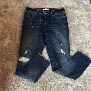 LOFT Dark Blue Distressed Cropped Jeans